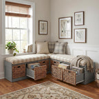 L-Shaped Storage Bench, 63" Corner Entryway Window Bench with 6 Strorage Drawers, Modern Breakfast Nook Seat for 2-3 Adults, Corner Banquette Benches for Living Room, Dining Room, Gray