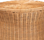 Bali & pari Caroline Round Natural Rattan End Table – Handwoven Wicker Drum Shape Accent Table for Living Room or Sunroom, Light Honey