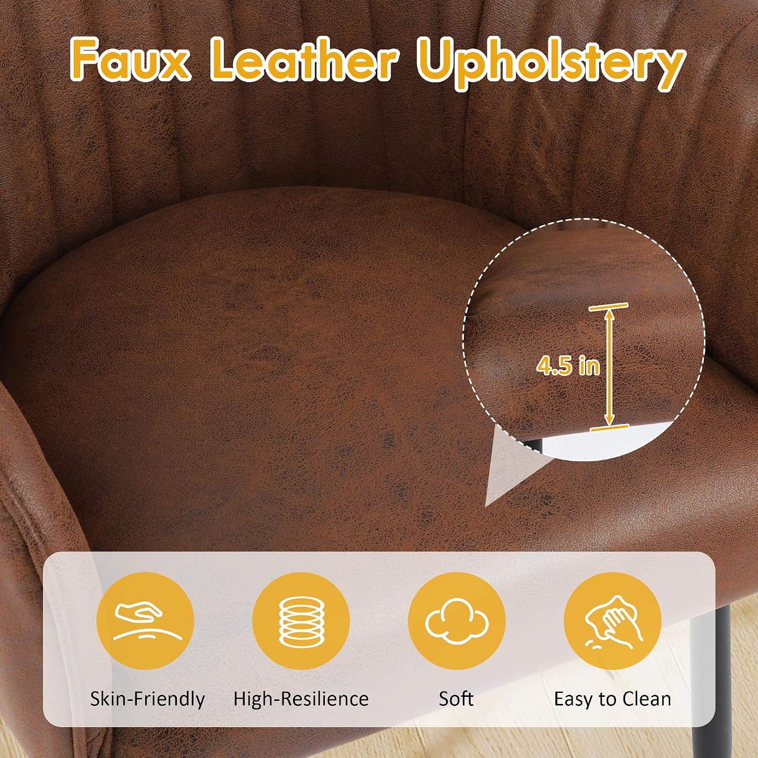 LSSPAID Dining Chairs Set of 2, Upholstered Faux Leather Modern Accent Vanity Armchair with Gold Metal Legs for Kitchen Bedroom Living Room, Brown