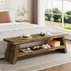47 inch Entryway Bench, Wood Entry Bench for Shoe Storage, 2-Tier Modern Farmhouse Long Shoe Bench for Hallway, Front Door, Bedroom, Living Room, Closet, Mudroom, Rustic Brown