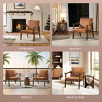 Yaheetech Accent Chairs Set of 2, Mid-Century Faux Leather Armchairs Brown | Cushioned Club Chairs with Supportive Sloped Backrests and Sturdy Wood Arms Fit Small Living Rooms, Offices, Reading Nook