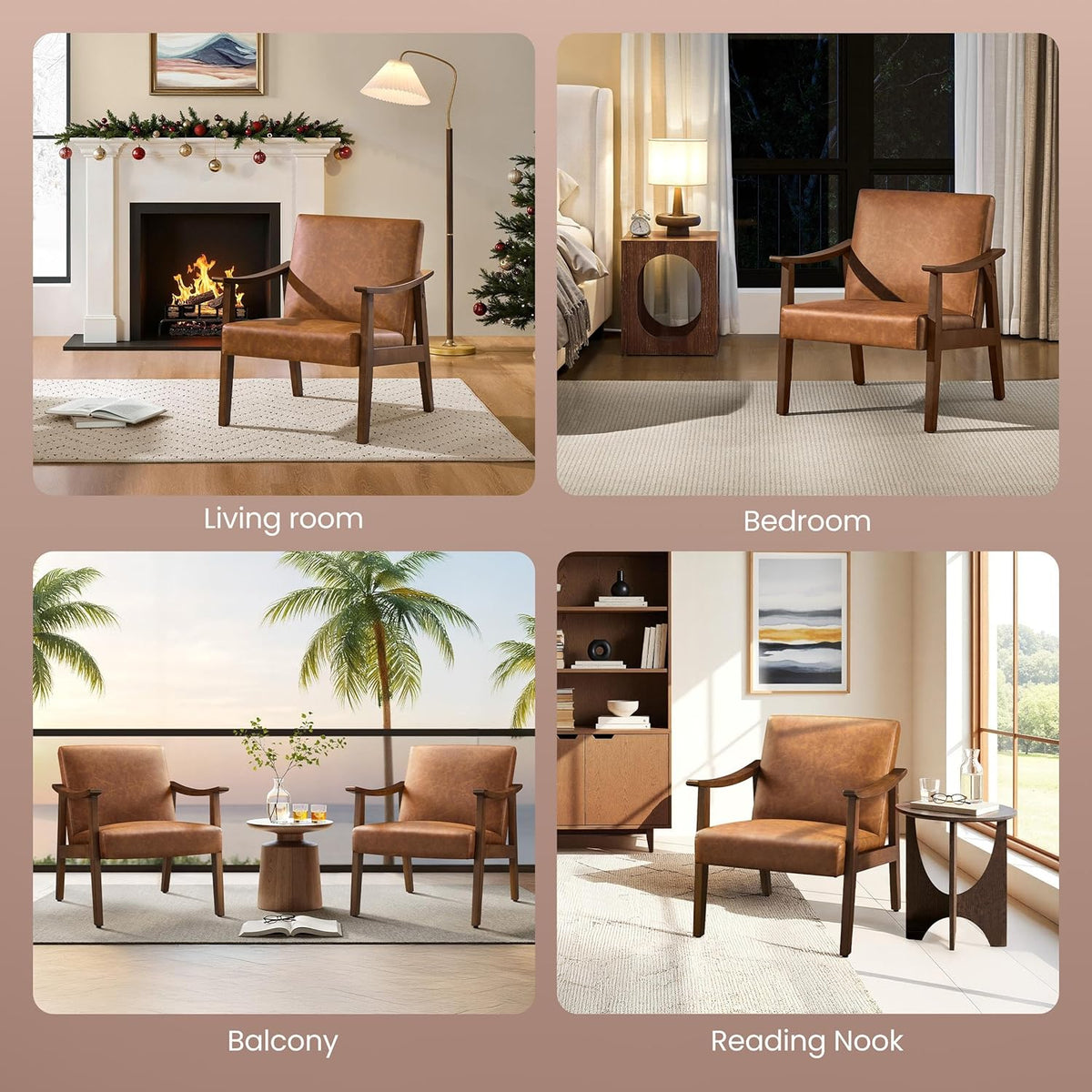 Yaheetech Accent Chairs Set of 2, Mid-Century Faux Leather Armchairs Brown | Cushioned Club Chairs with Supportive Sloped Backrests and Sturdy Wood Arms Fit Small Living Rooms, Offices, Reading Nook