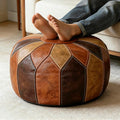 Thgonwid Round Unstuffed Pouf Cover, Faux Leather Storage Ottoman, Boho Moroccan Foot Stool, Multi-Purpose Home Decor for Living Room, Bedroom and Balcony, Retro Moroccan Color, No Filling Included