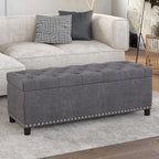 BELLEZE Storage Ottoman, Tufted Ottoman with Close Hinge, Foot Rest for Living Room (Gray, 47 inch)