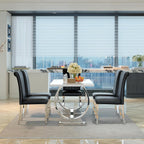 ACEDÉCOR Modern Dining Chairs Set of 6, Black Leather Dining Room Chairs with Silver Stainless Steel Legs, Upholstered Chairs with High Back and Metal Chrome Legs for Kitchen/Living Room/Restaurant