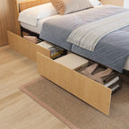 GAOMON Queen Size Bed Frame with 4 Storage Drawers and Rattan Headboard