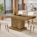 Tribesigns 63'' Dining Table for 4-6, Farmhouse Wooden Rectangular Dinner Table with Geometric Relief, Pedestal Base (Natural Brown)
