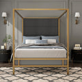 King Size Modern Gold Canopy Bed with Tall Headboard(Dark Gray+Gold, King)