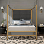 King Size Modern Gold Canopy Bed with Tall Headboard(Dark Gray+Gold, King)