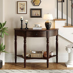 LUMISOL Half Moon Console Table with Drawer, 39'' Farmhouse Entryway Table with Shelf, Rustic Sofa Tables for Living Room Foyer Hallway, Espresso