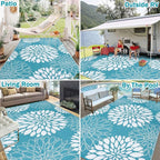 Ileading Reversible Outdoor Rug 6x9Ft Waterproof Patio Rug Carpet Portable Outdoor Plastic Straw Rug Large RV Camping Mat Rug for Patio, Clearance, Deck, Beach, Porch, Camping, Picnic, Flower Teal