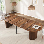 weselon 42"-105" Extendable Dining Table for 4-12, Expandable Oval Dining Room Table with Fluted Pedestal Base & Reinforced Metal Support Leg, Large Modern Kitchen Table for Dining Room (Walnut)