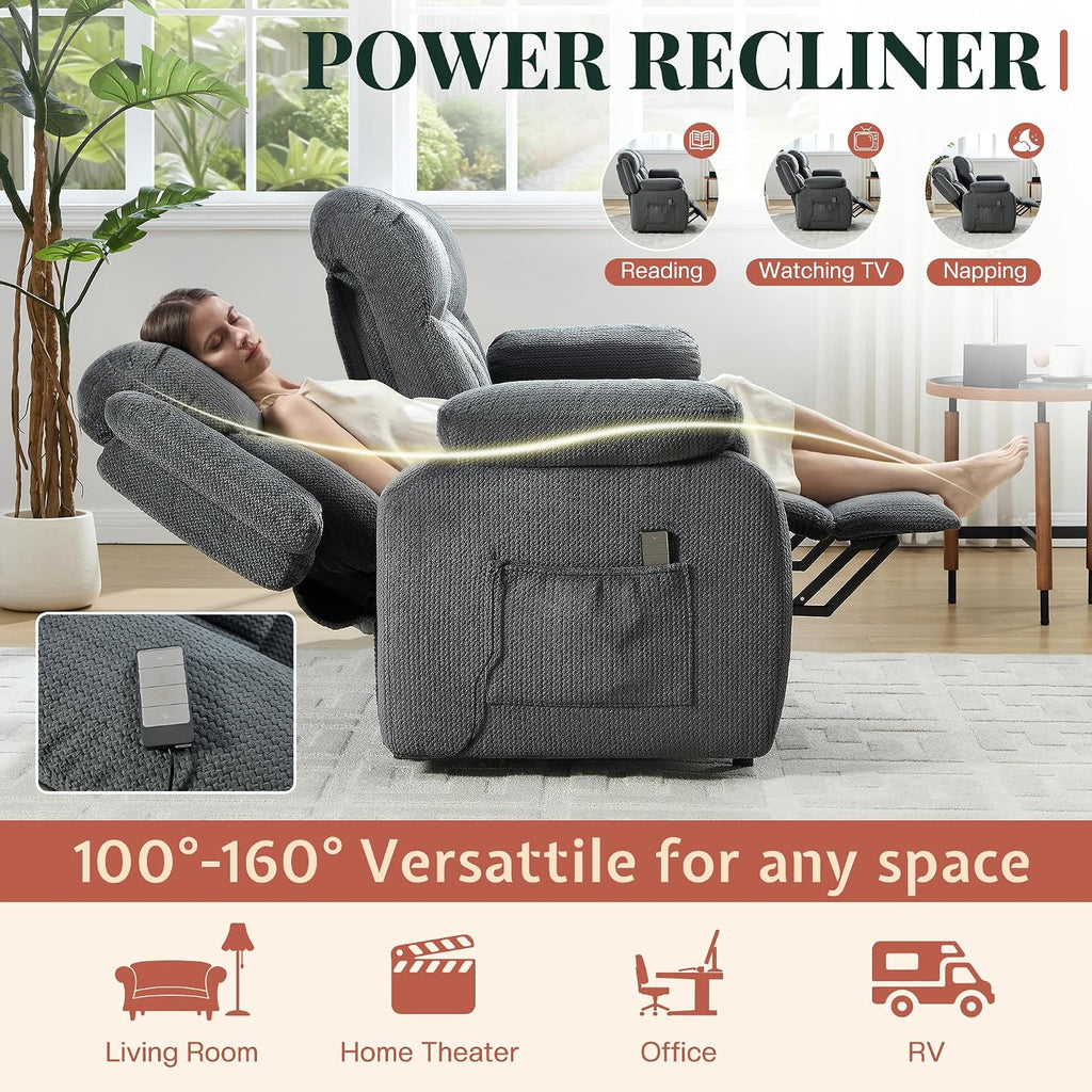 Jocisland 78" Power Reclining Sofa, Electric Recliner Couch, Dark Gray | 160° Power Reclining Sofa, Dual Wingback Design, Side Storage Pockets, Plush Fabric Upholstery