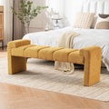 Boucle End of Bed Bench Upholstered Modern Bedroom Bench Channel Tufted Window Bench Comfy Long Ottoman for Living Room/Hallway/Indoor (Mustard, 60" Curved Arm)