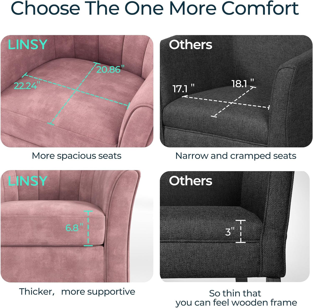 LINSY Large Swivel Accent Chair with Ottoman, Velvet Barrel Chair with Footrest, Modern Upholstered Comfy Reading Chair Armchair for Living Room, Bedroom, Study Room, Office, Pink