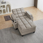 Eafurn Convertible Chaise Lounge Sleeper Chair with Storage and 6-Position Reclining Backrest,Modern Tufted Recliner Lounge Chaise Chair with Swivel Tray Table & USB Port for Living Room