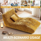 Chaise Lounge Chair with Curved Back, Modern Upholstered Recliner Sofa, Tufted Accent Lounger Comfortable Lazy Chair for Bedroom, Apartment (Yellow)