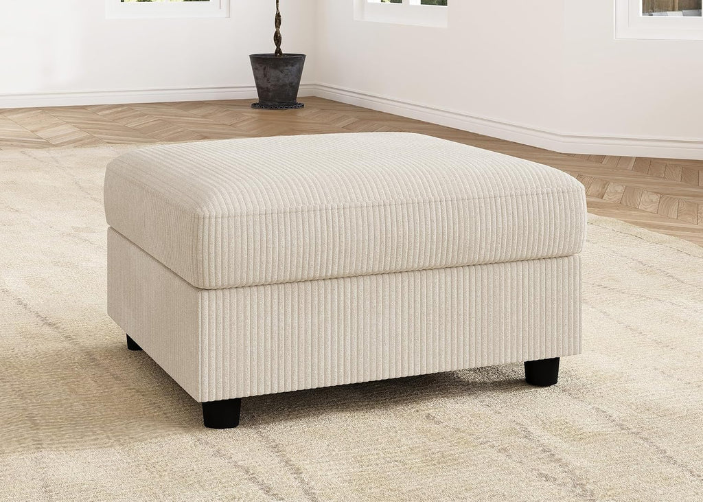 HONBAY Modern Corduroy Ottoman Module Sofa, Ottoman Bench with Storage, Beige