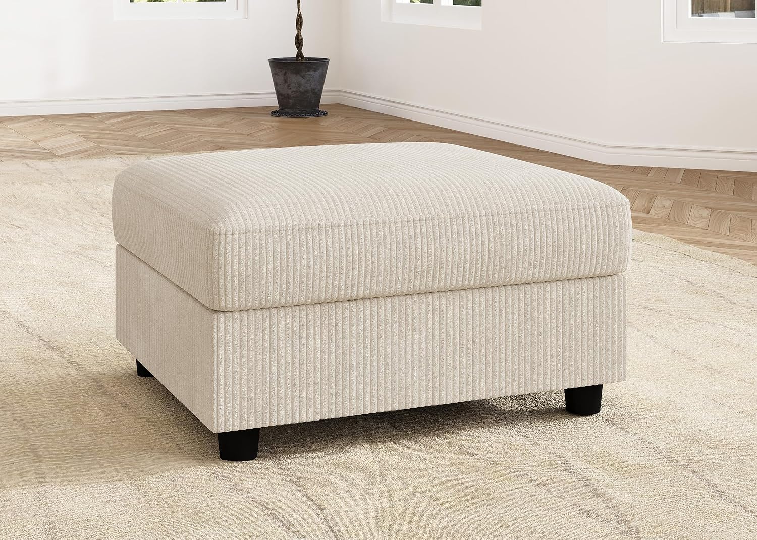 HONBAY Modern Corduroy Ottoman Module Sofa, Ottoman Bench with Storage, Beige