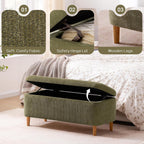 39.4”Ottoman with Storage,Upholstered Comfy Storage Bench Ottoman with Wooden Legs,End of Bed Bench Footstool for Hallway Entryway Bedroom Living Room Green