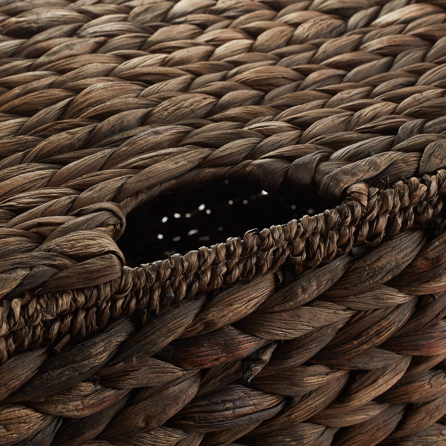 Casafield Set of 2 Water Hyacinth Rectangular Storage Baskets with Lids (Espresso - Medium/Large) for Bedroom, Bathroom, Laundry, Home Office