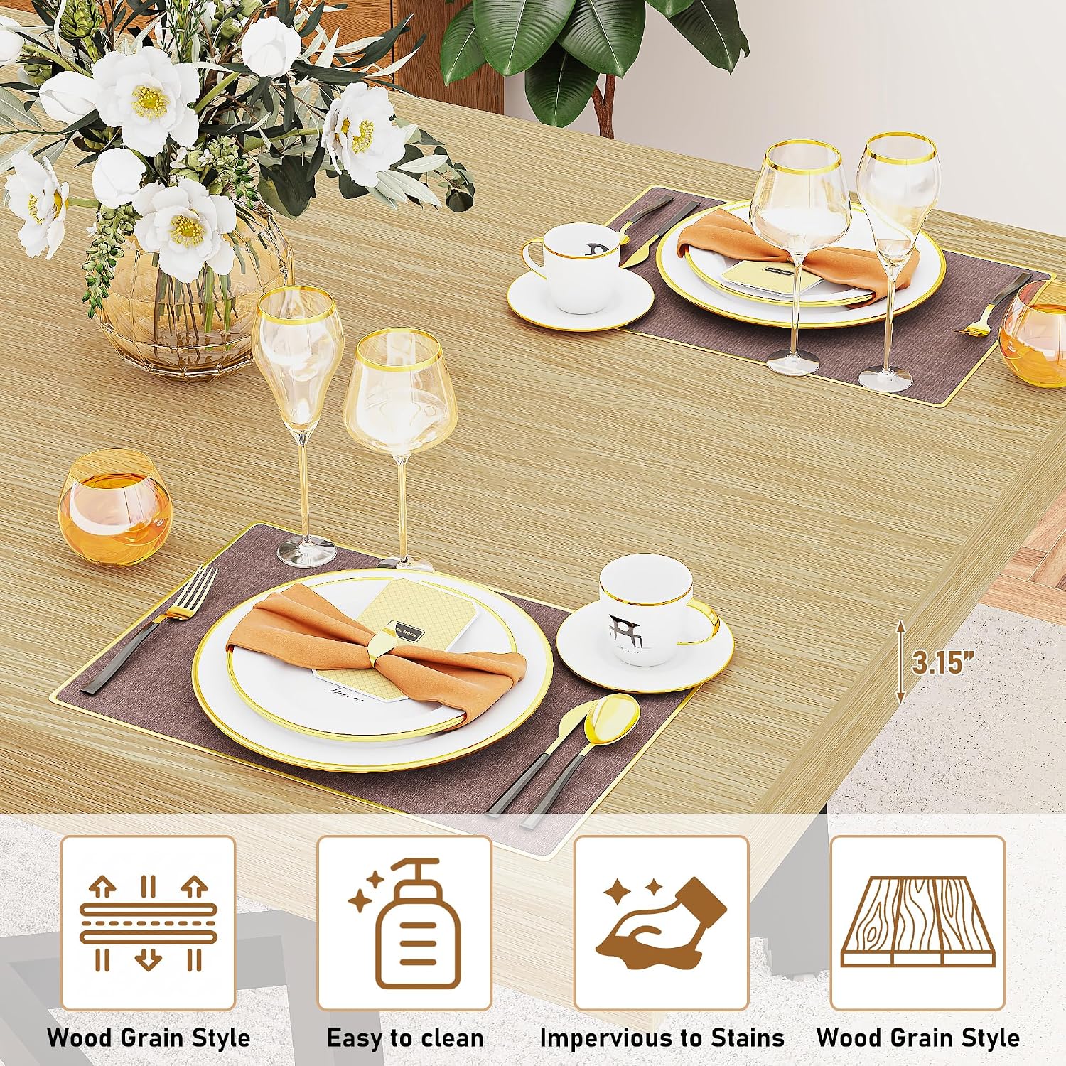 71" Farmhouse Dining Table for 4,6,8 People,Wooden Rustic Kitchen Table W/Thickness Waterproof Wood Tabletop,Rectangular Long Brown Dinner Table for Home Office,Dining Room,Living Room Furniture