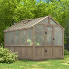 6x10 FT Green House for Outdoor, 6MM Thick Polycarbonate Panel Wooden Walk-in Greenhouse Kit with Lockable Door and Adjustable Roof Vent, Backyard Garden, Light Mocha Brown