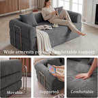 Futon Sofa Bed Modular Loveseat Sleeper Folding Pull Out Couch with Pillows, No Assembly Required Couch for Living Room Bedroom Guest Room (Grey, 59.06" Loveseat Sofa)
