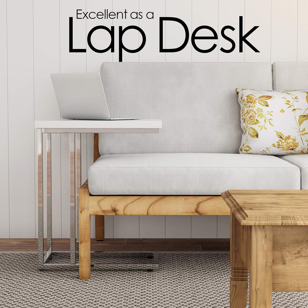 Lavish Home C-Shaped Sofa Side Table - Modern End Table, Laptop Tray, or Compact Bedside Nightstand - Space Saving Furniture by Lavish Home (White)