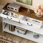 IRONCK 47.2" Farmhouse Console Table, Sofa Table with Drawer, Narrow Long Entry Table with 2 Shelf for Entryway, Living Room, Hallway, White/Walnut