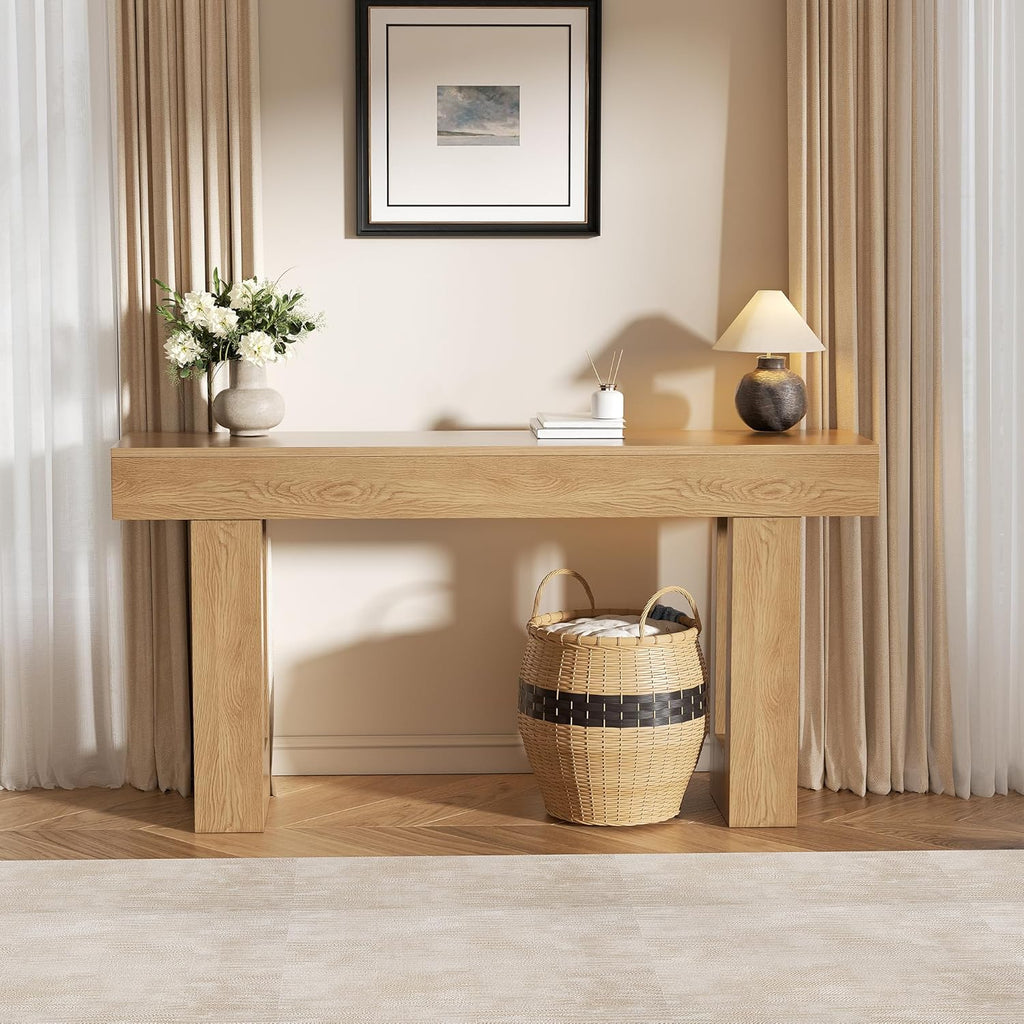 63 Inch Long Console Table for Entryway, Farmhouse Sofa Table Behind Couch, Wooden Rectangular Design Entry Table Foyer Hallway Table for Living Room (Natural)