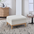 Setawix 33.86" Large Storage Ottomans for Living Room,Boucle Upholstered Ottoman Coffee Table with Tray,Mid Century Modern Ottoman Seat with Storage Footrest for Bedroom (Ivory+Natural Legs)