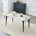 Modern Rectangular Dining Table,63”Sintered Stone Dining Table for 4-6, Stone Top with Carbon Steel Frame for Small Space,Kitchen Office,Apartment,Cafe（Marble）