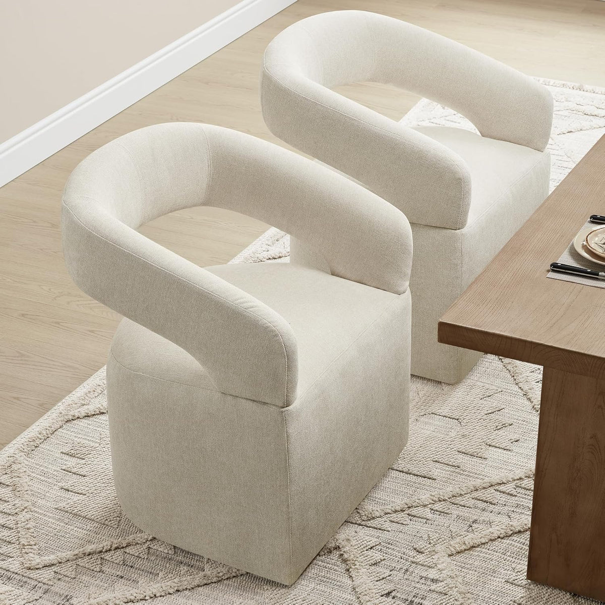 KISLOT Upholstered Dining Chairs with Casters Easy Assembly Require Modern Barrel Armchair with Rollers for Diningroom Bedroom Livingroom Reading Room,Set of 2,Cream Beige
