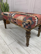 Rug Ottoman Bench, Upholstered Bench, Patchwork Bench, Bohemian Bench, Piano Bench, Entry Bench, Handmade Bench, Wood Bench, Bedroom Bench, Kitchen Bench, Dining Bench, Vintage Antique Bench