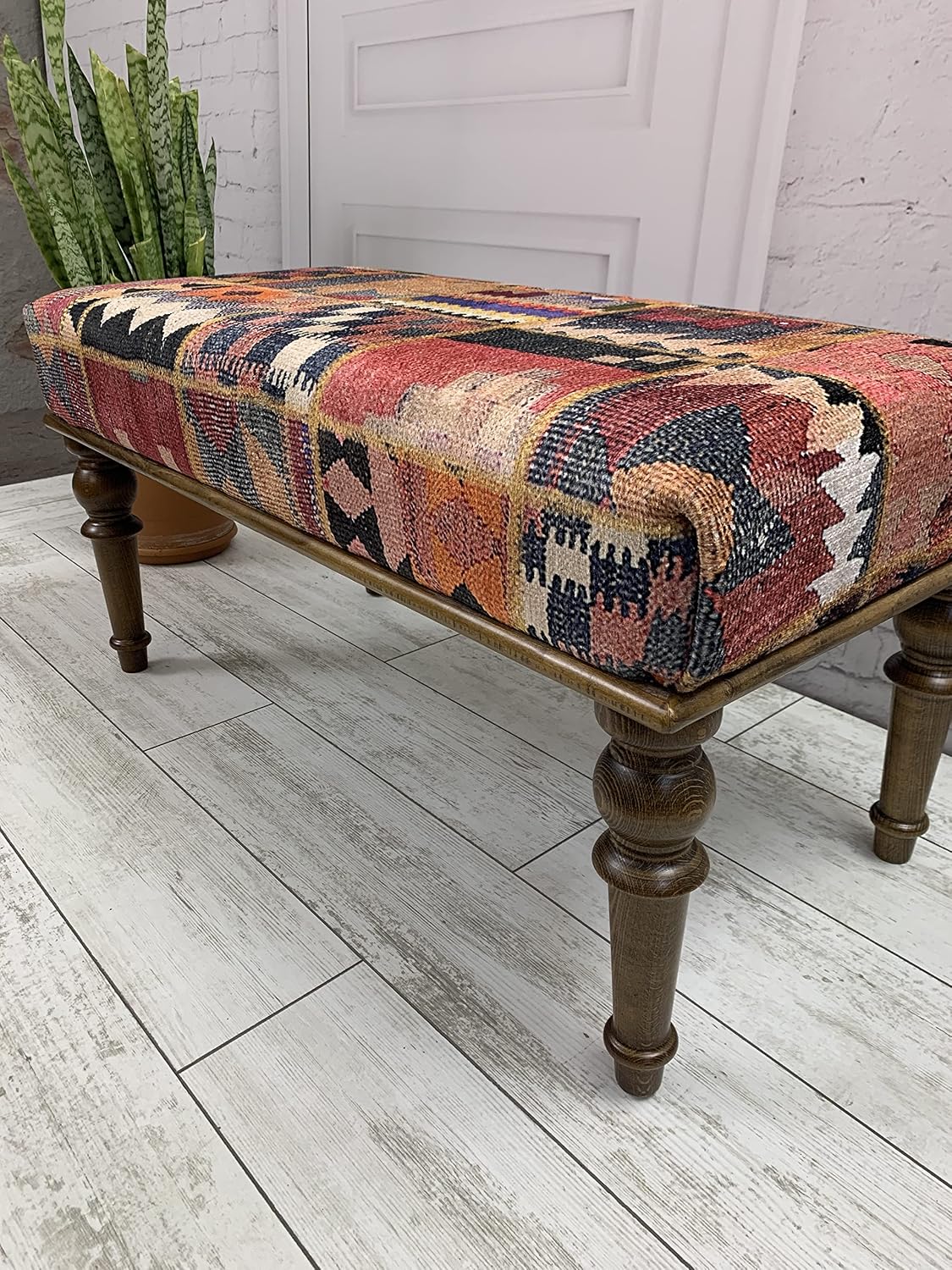 Rug Ottoman Bench, Upholstered Bench, Patchwork Bench, Bohemian Bench, Piano Bench, Entry Bench, Handmade Bench, Wood Bench, Bedroom Bench, Kitchen Bench, Dining Bench, Vintage Antique Bench
