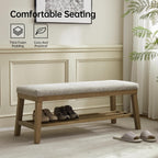 VKNOW Entryway Bench, 44.4" Upholstered Shoe Storage Bench for Entryway & Bedroom, Shoe Bench with Rubberwood Legs, Modern End of Bed Storage Bench for Living Room and Hallway, Brown