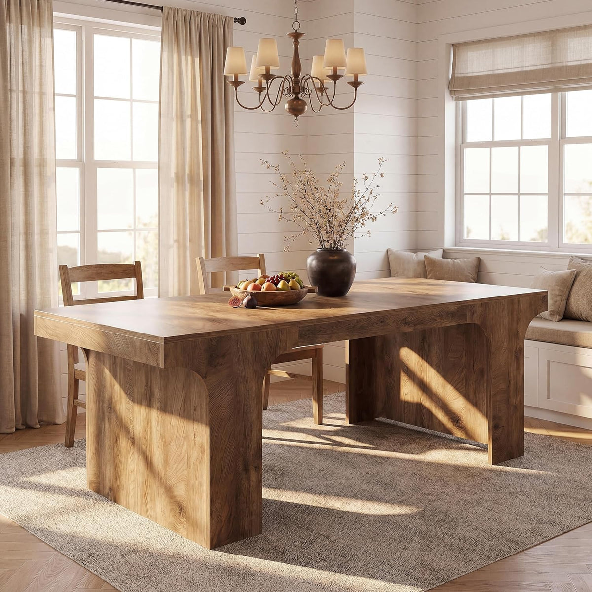 Tribesigns Large Dining Table for 6-8 People, 70.9" Long Wooden Kitchen Dinner Table Farmhouse Modern Style with Arch Design Legs, Rectangle Wooden Dinner Table for Dining Room, Natural Brown