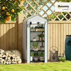 Outsunny 4 Tier Mini Greenhouse with Screen Roof, 27.6" x 19.7" x 62.2", Portable Small Greenhouse with High Strength PE Cover, Roll-Up Zipper Door for Garden Yard Backyard, White