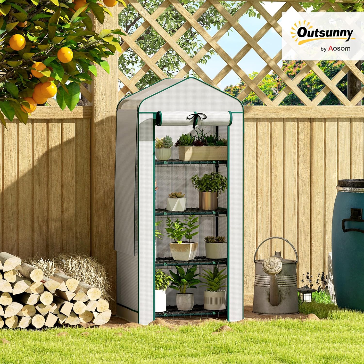 Outsunny 4 Tier Mini Greenhouse with Screen Roof, 27.6" x 19.7" x 62.2", Portable Small Greenhouse with High Strength PE Cover, Roll-Up Zipper Door for Garden Yard Backyard, White