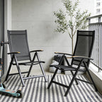 Folding Patio Chairs Set of 2, Aluminum High Back Outdoor Recliners with Teak Armrests, No Assembly Required, Adjustable