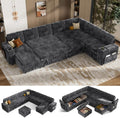 Vipbear 130" Modular Sectional Sleeper Sofa with Pull Out Bed, 9 Seat Corduroy L Shaped Couch with Ottoman and Chaise|USB Ports|Cup Holders|Side Table, Tool Free Assembly, Grey