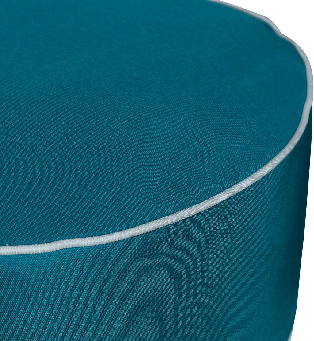 QILLOWAY Inflatable Outdoor Ottoman for Patio, Waterproof Round Pouf, Inflatable Foot Rest, Outdoor Footstool for Poolside, Garden，Camping,Peacock Blue
