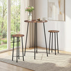 VECELO 3 Piece Pub Table and Chairs Sets Counter Height Bistro Bar Sets with 2 Barstools for Kitchen Breakfast Nook, Small Space, Apartment, Breakfast Dinner Restaurant, Brown