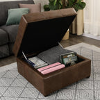 Homebeez 28" Faux Leather Storage Ottoman Bench, Button Tufted Ottoman | Square Coffee Table Ottoman with Wooden Legs for Living Room Bedroom, Mottled Brown