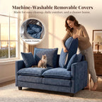 KYJ Loveseat Sofa, Cloud Love Seat Couch 3 Layer Cushion for Small Spaces | 50" Chenille Small Sofa, 27" Deep Seat, 2 Washable Pillow, in a Box for Bedroom & Living room, Singles, Couple & Kid, Blue