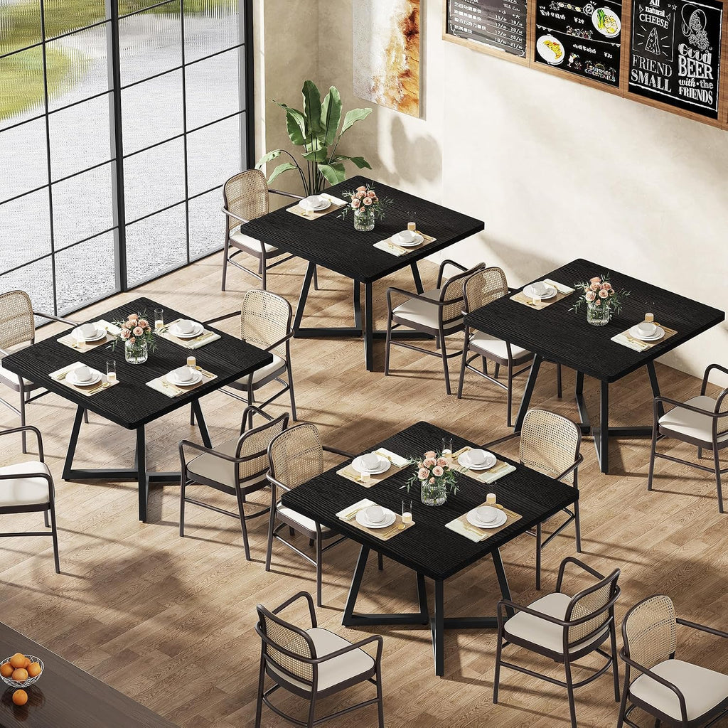 Tribesigns Square Commercial Dining Table Set of 4, 31.5" Heavy Duty Dinner Table with Metal Base, Wooden Kitchen Table for Restaurant, Cafe, Bakery, School, Apartment (Chairs are not Included)