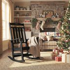 Outdoor Oversized Rocking Chairs Set of 2 with Side Table, HDPE All-Weather Resistant, Front Porch Rockers, Black