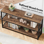 LVB Industrial Console Entryway Table, Metal Wood Rustic Brown, 55 in | Farmhouse 3 Tier Shelf Long Hallway Foyer Entry Tables Behind Couch, Sofa Table for Home Living Room Entryway