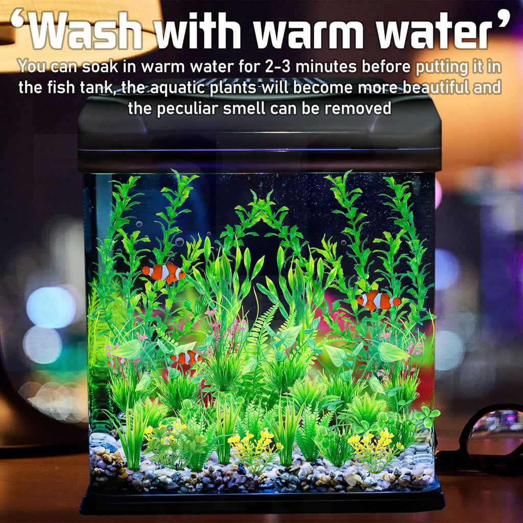 Ameliade Aquarium Artificial Green Plastic Plants Decorations 26 PCS Large Fish Tank Accessories Goldfish Betta Tank Decor